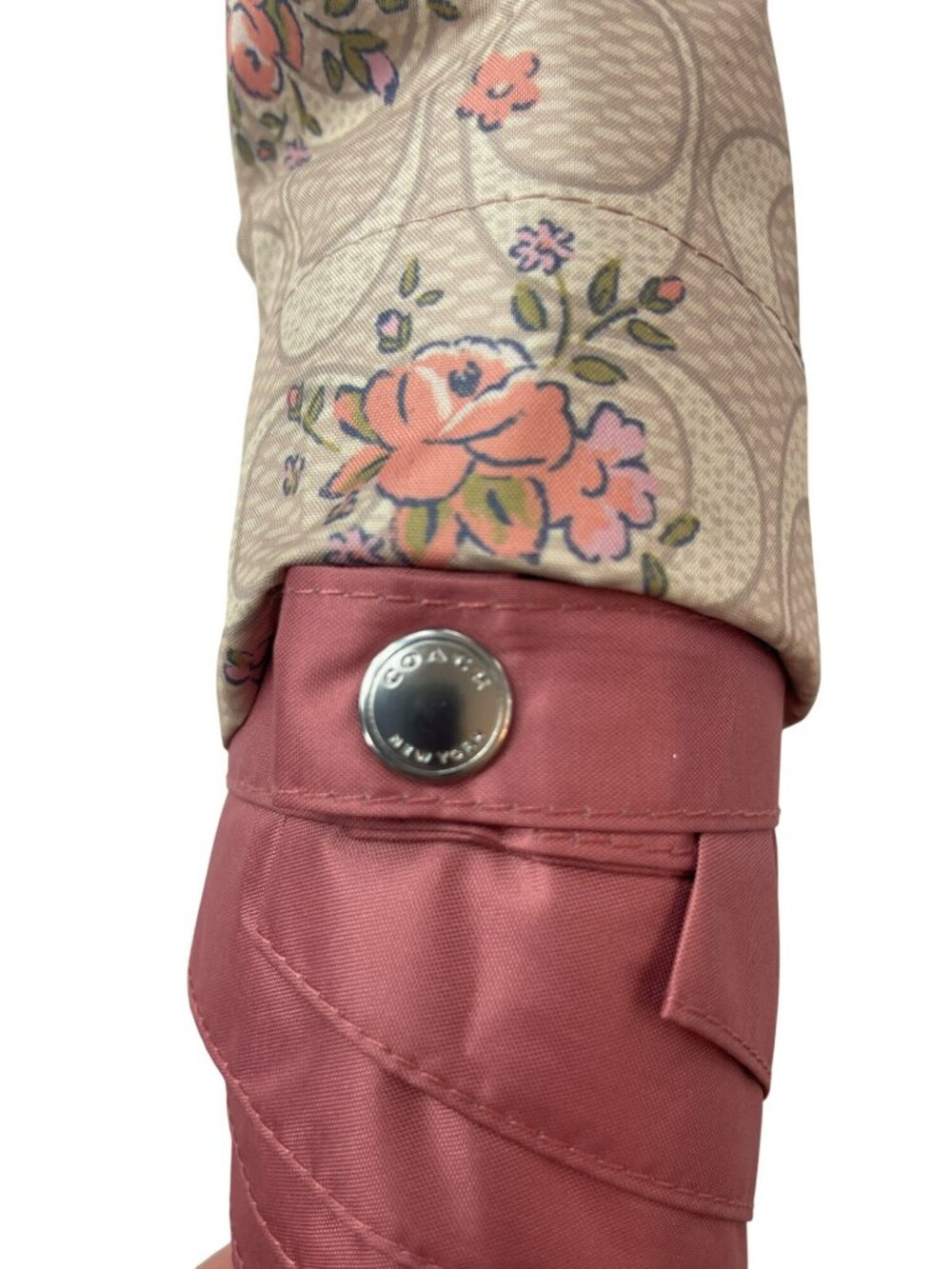 Coach Pink Floral Signature UV Protection Mini Umbrella With Case MSRP$78 NWT - Picture 3 of 4